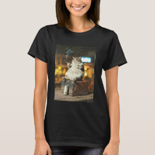 Rauchende Katze mit Bier und Zigarette Humor Desig T-Shirt