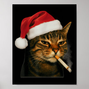 Rauchende Katze Zigarette Weihnachten Santa Hut Ka Poster