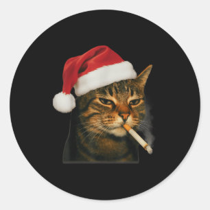 Rauchende Katze Zigarette Weihnachten Santa Hut Ka Runder Aufkleber