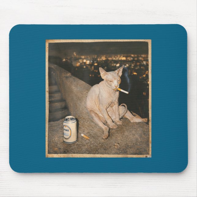 Rauchende Sphynx-Katze Meme Lustiges Design Mousepad (Vorne)