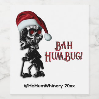 Rauchende Weihnachts-Skelett-Humbug-Zigarre Weinetikett