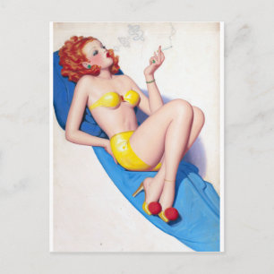 Rauchender Rotschopf Pin Up Postkarte