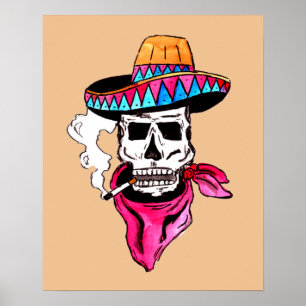 Rauchender Skelett-Cowboy Poster