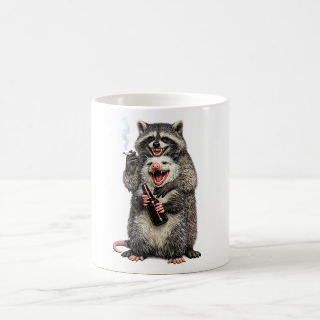 Rauchender Waschbär, Bier-Opossum beste Freunde Kaffeetasse (Mittel)