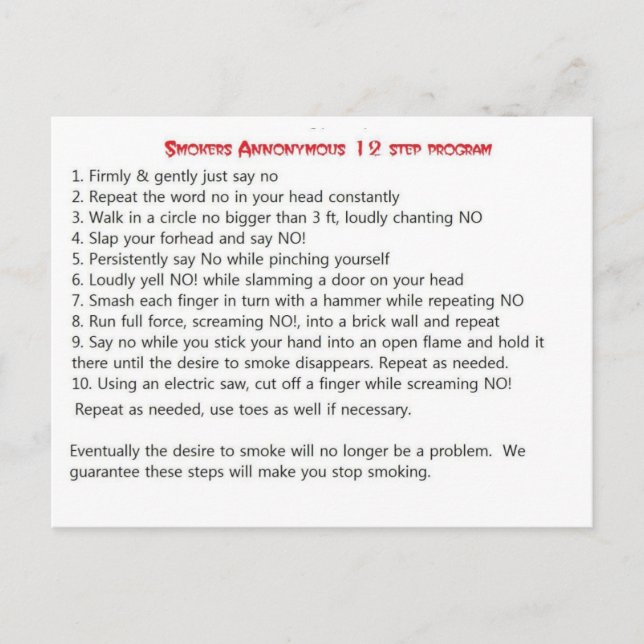 Raucher 12 Stufen Postkarte (Vorderseite)