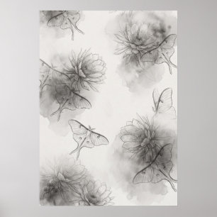 Rauchgraue Mondmotten-Lotus-Blumenmuster Poster