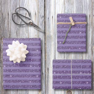 Rauchige Pflaume Glitter Style Horizontale Streife Geschenkpapier Set