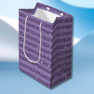 Rauchige Pflaumen-Glitter-Optik-Horizontale Streif Mittlere Geschenktüte