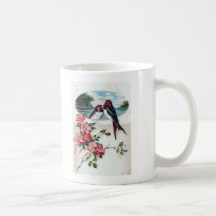 Rauchschwalben und rosa Blumen Kaffeetasse