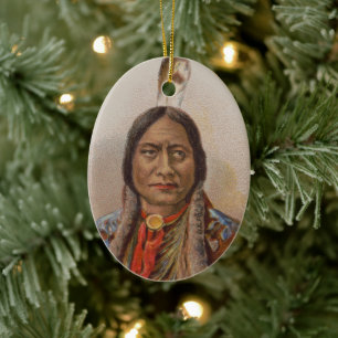 Rauchsignale: Lakota-Indianerschiff sitzt Bull Keramik Ornament
