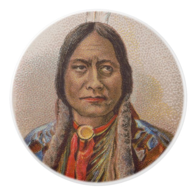 Rauchsignale: Lakota-Indianerschiff sitzt Bull Keramikknauf (Vorderseite)