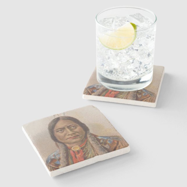 Rauchsignale: Lakota-Indianerschiff sitzt Bull Steinuntersetzer (Seitenansicht)
