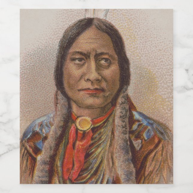 Rauchsignale: Lakota-Indianerschiff sitzt Bull Weinetikett (Einzelnes Label)