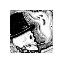 RAUCHSKELETON, FRIEDHOF RUBBER BRIEFMARKE GUMMISTEMPEL