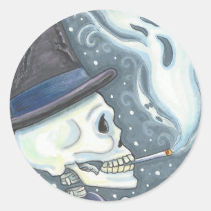 RAUCHSKELETON, FRIEDHOF-STICKER-SCHUHE RUNDER AUFKLEBER