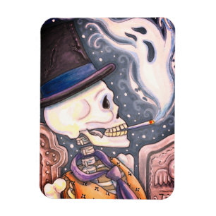 RAUCHSKELETON MIT GHOSTEN IM SPOOKY-FRIEDHOF MAGNET