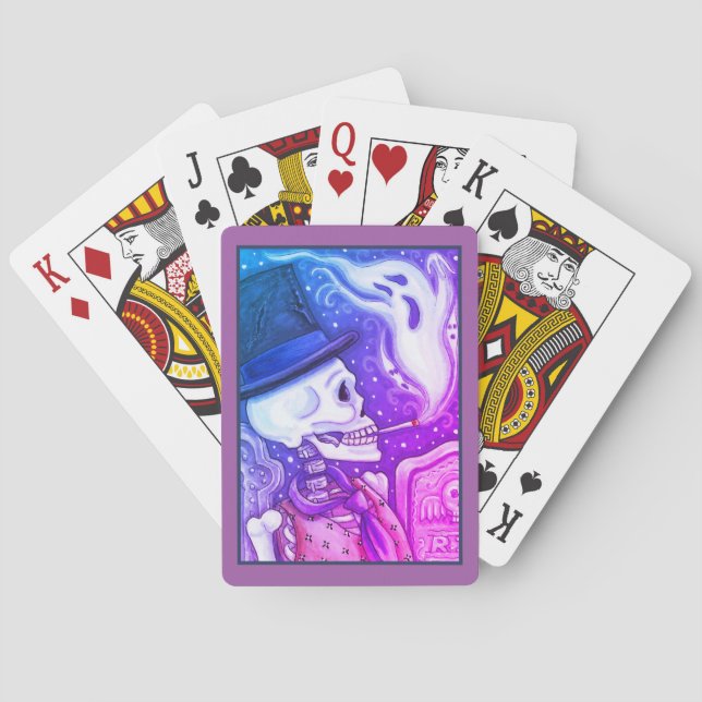 RAUCHSKELETON MIT GHOSTEN IM SPOOKY-FRIEDHOF SPIELKARTEN (Rückseite)