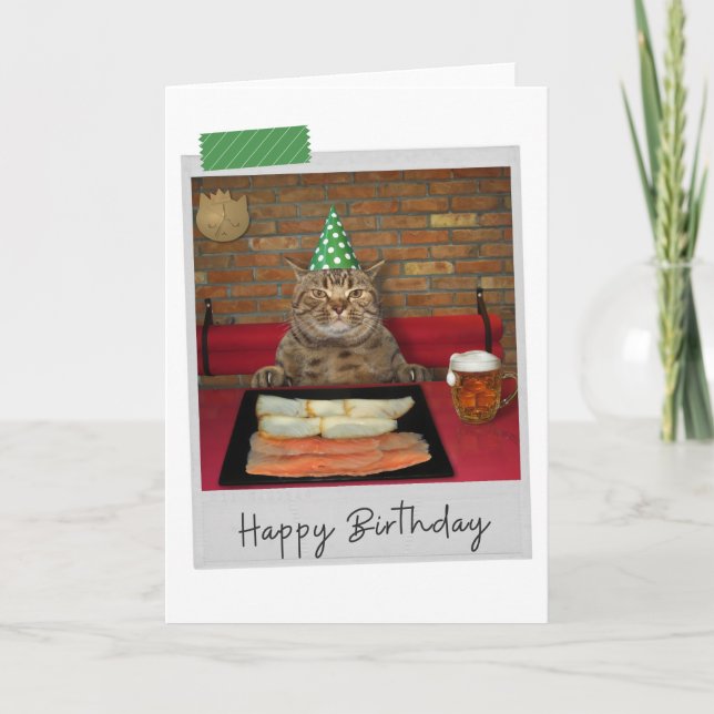 Rauchte Lachskatze Funny Birthday Card Karte (Vorderseite)