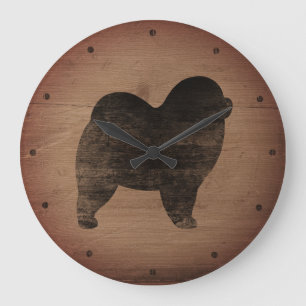 Raue Chow-Chow Chow-Chow Silhouette-rustikale Art Große Wanduhr