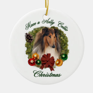 Raue Collie-Weihnachtsgeschenk-Verzierungen Keramik Ornament