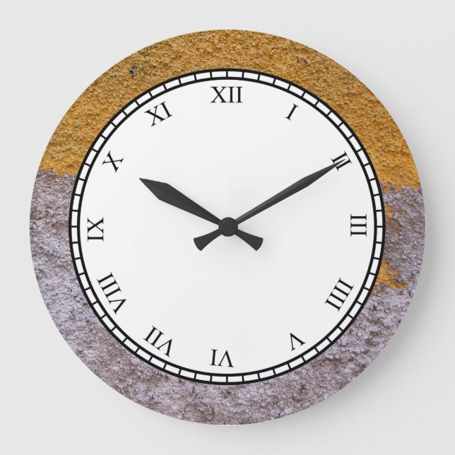 Raue rohe Beton graue gelbe Bau-Wand Große Wanduhr (Vorderseite)