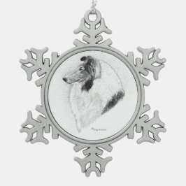 Rauer Collie Feder - Juliet gegen Tal-Fieber Schneeflocken Zinn-Ornament