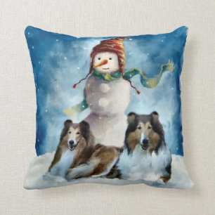 Raues Collies mit Snowman-Weihnachten Kissen