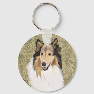 Rauhcollie auf braunem Blumenhintergrund Schlüsselanhänger