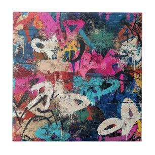 Rauhe Stadtmauer Graffiti Pink Blau Schwarz Fliese