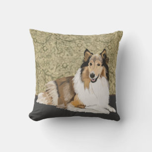 Rauhhaar Collie auf braunem Blumenhintergrund Kissen