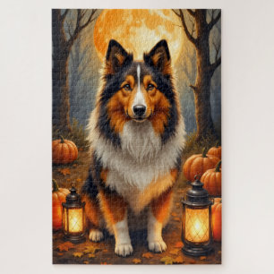Rauhhaar Collie Ernte Mond Halloween Porträt Kunst