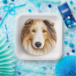 Rauhhaar Collie Hund 3D Inspiriert Pappteller