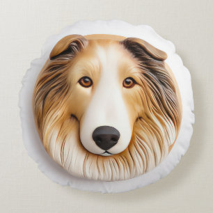 Rauhhaar Collie Hund 3D Inspiriert Rundes Kissen