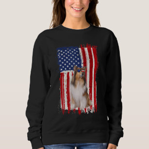 Rauhhaar Collie Hund Amerikanische Flagge Patrioti Sweatshirt