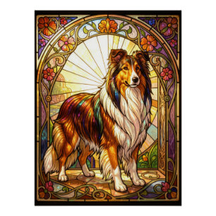 Rauhhaar Collie Hund Glasmalerei Art Nouveau  Poster