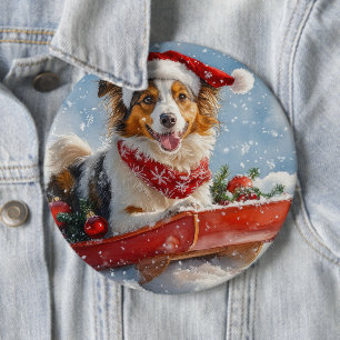 Rauhhaar Collie Hund im Schlitten Lass es schneien Button