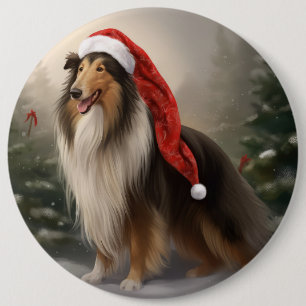 Rauhhaar-Collie-Hund im Schnee Weihnachten Button