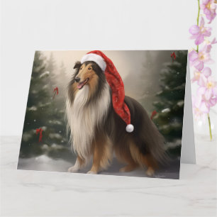 Rauhhaar Collie Hund im Schnee Weihnachten Karte
