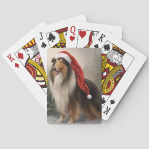 Rauhhaar-Collie-Hund im Schnee Weihnachten Spielkarten