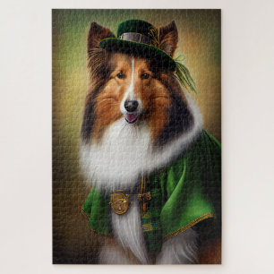 Rauhhaar Collie Hund im St. Patrick's Day Kleid