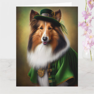 Rauhhaar Collie Hund in St. Patrick's Day Kleid Karte