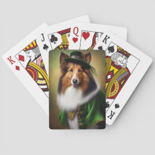 Rauhhaar Collie Hund in St. Patrick's Day Kleid Spielkarten