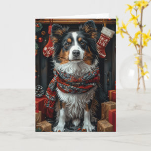 Rauhhaar Collie Hund mit Weihnachtsgeschenken Kami Karte