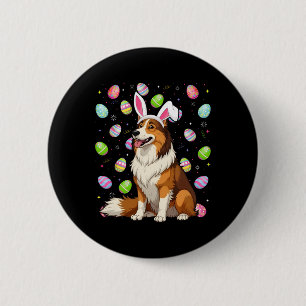 Rauhhaar Collie Hund Ostereier-Suche Häschen-Ohr O Button