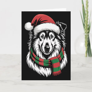 Rauhhaar Collie Hund Xmas Santa Hut Schal Weihnach Karte