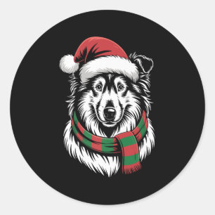 Rauhhaar Collie Hund Xmas Santa Hut Schal Weihnach Runder Aufkleber