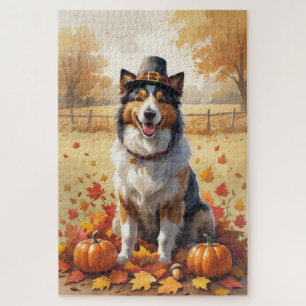 Rauhhaar Collie im Herbstlaub Erntedank Kunst