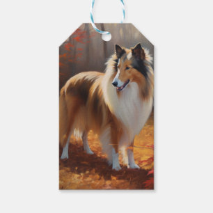 Rauhhaar Collie im Herbstlaubfall inspiriert Geschenkanhänger