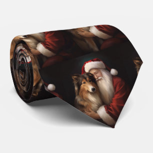 Rauhhaar Collie mit Weihnachtsmann Festive Weihnac Krawatte