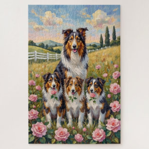 Rauhhaar Collie Rose Wiese Kunst